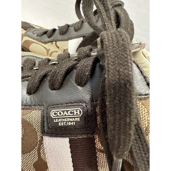 Coach Signature Joss Ladies Sz 8M Monogram Brown Leather & Suede Sneakers EUC - Picture 4 of 9